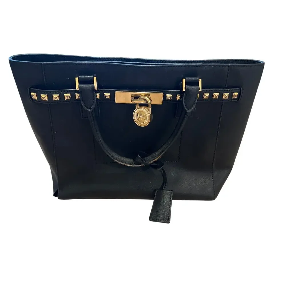 Michael Kors Hamilton Traveler Large Studded Tote Shoulder Bag Black - Picture 1 of 8